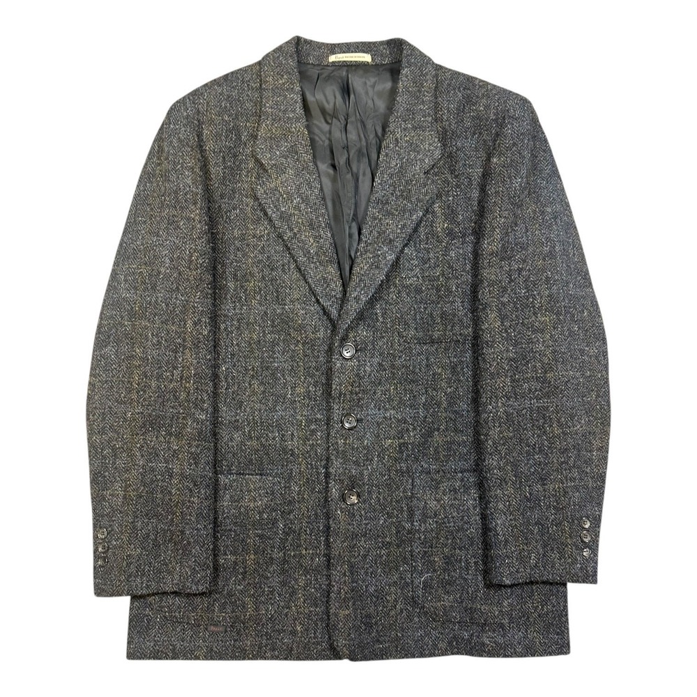 Papas Harris Tweed Sport Coat Blazer 42R Charcoal Gray Flecked 100% Wool‎